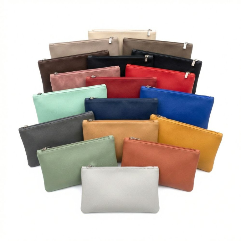 Pochette in ecopelle con zip porta attrezzi made in Italy 24x13cm