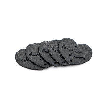 Targhette handmade FATTO CON IL CUORE forma Cuore 5pz Titanium