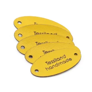 Etiquetas Personalizables Ovaladas de Ecopiel 5pz Amarillo
