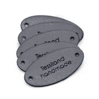 Etiquetas Personalizables Ovaladas de Ecopiel 5pz Gris
