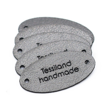 Custom Tags Oval 5 pcs Eco Leather White Titanium