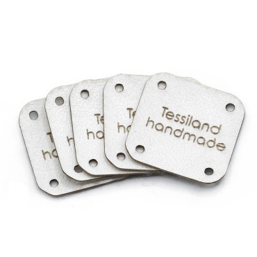 Custom tags square 5 pcs Eco Leather Avio Bianco
