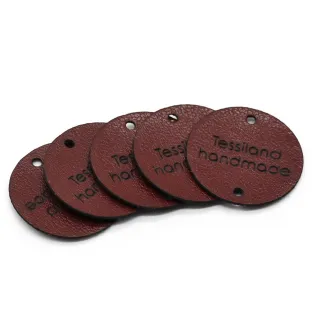 Customizable Eco-Leather Circle Tags 5pcs Bordeaux