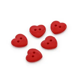 Bottoni Cuore 2 fori 5pz Rosso
