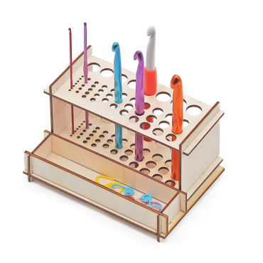 Porta Uncinetti, Ferri e Accessori in Legno con Cassetto | Tessiland