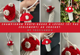 Champignon porte-rouge à lèvres au crochet.